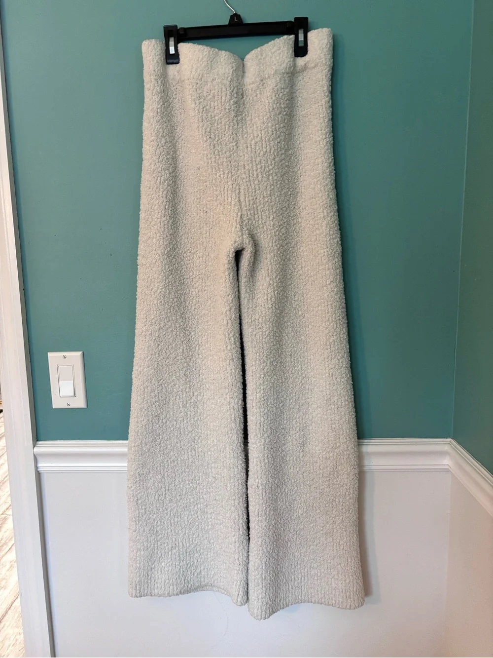 Cozy Girl Aesthetic Plush Boucle Wide Leg Lounge Pants Cream M